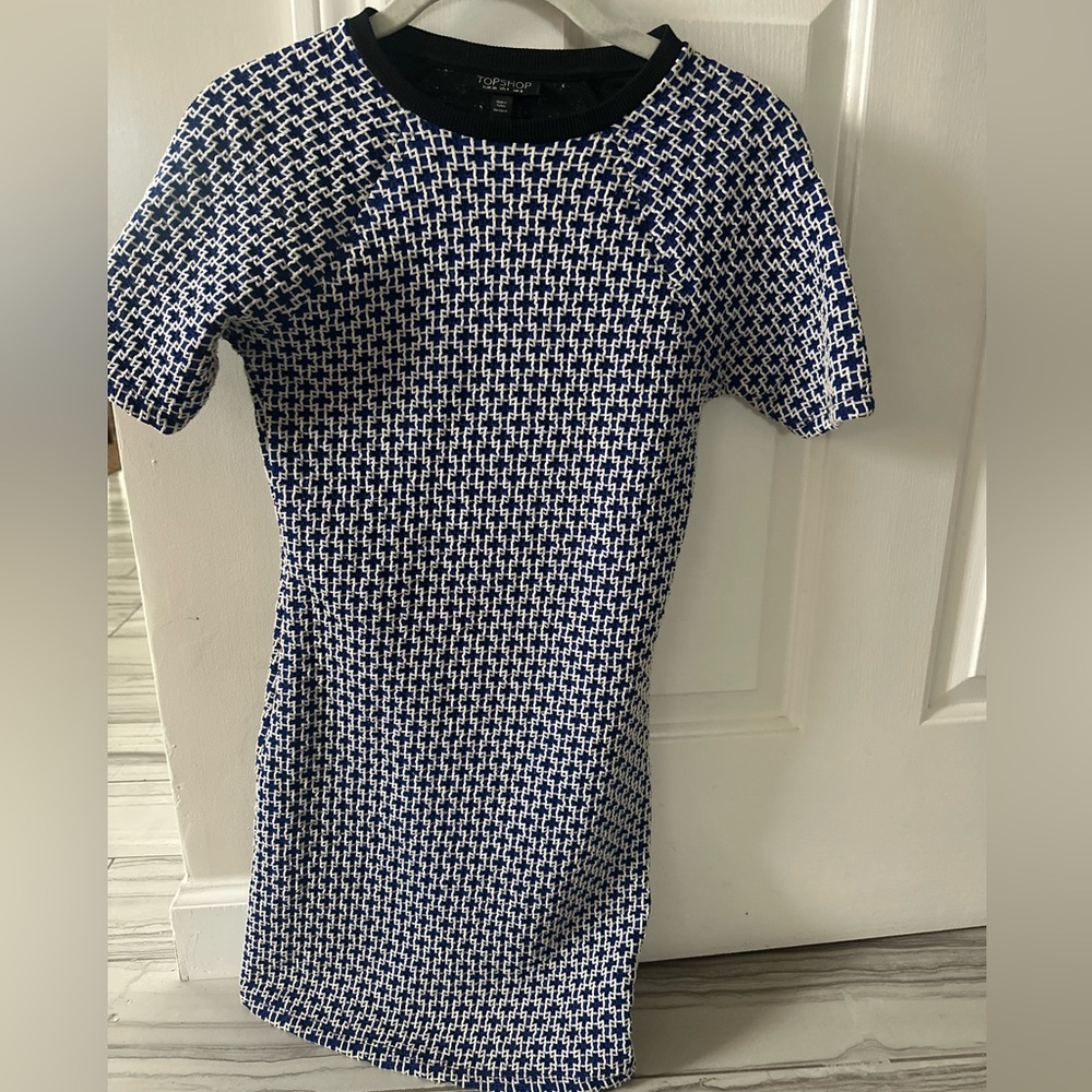 Topshop Blue and White Houndstooth Dress Size 4